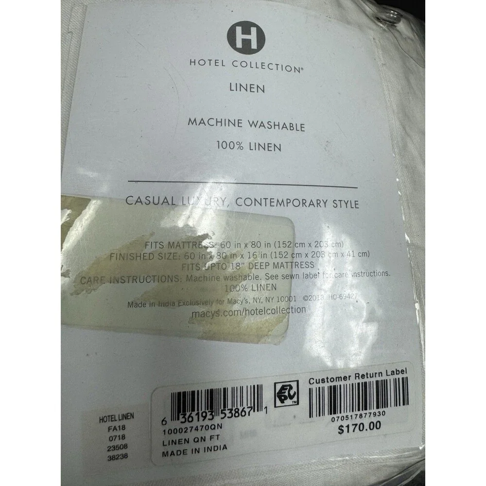 Hotel Collection 100% Linen White Queen Fitted Sheet